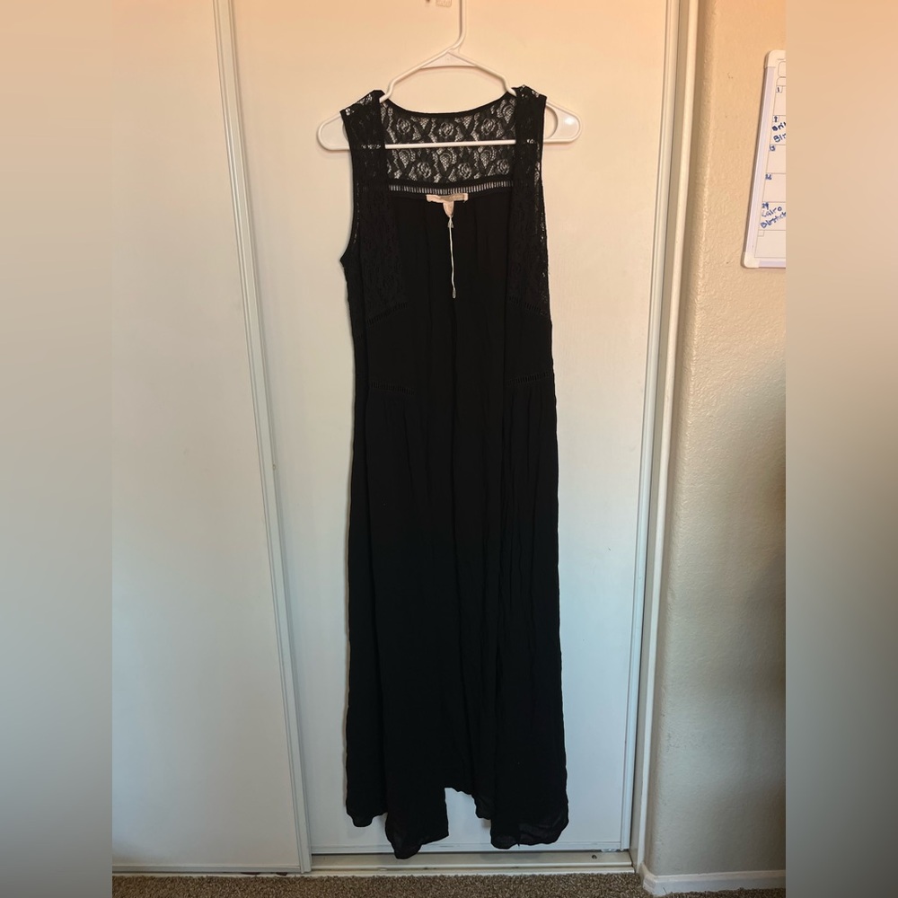 Forever 21 Black Lace  Duster Open Front Long Cardigan Cover‎ Up XS